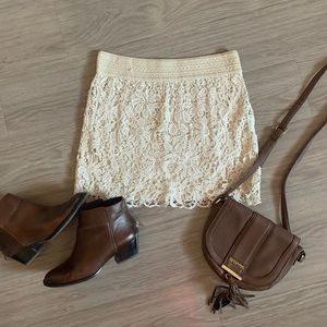 Beige Lace Mini Skirt